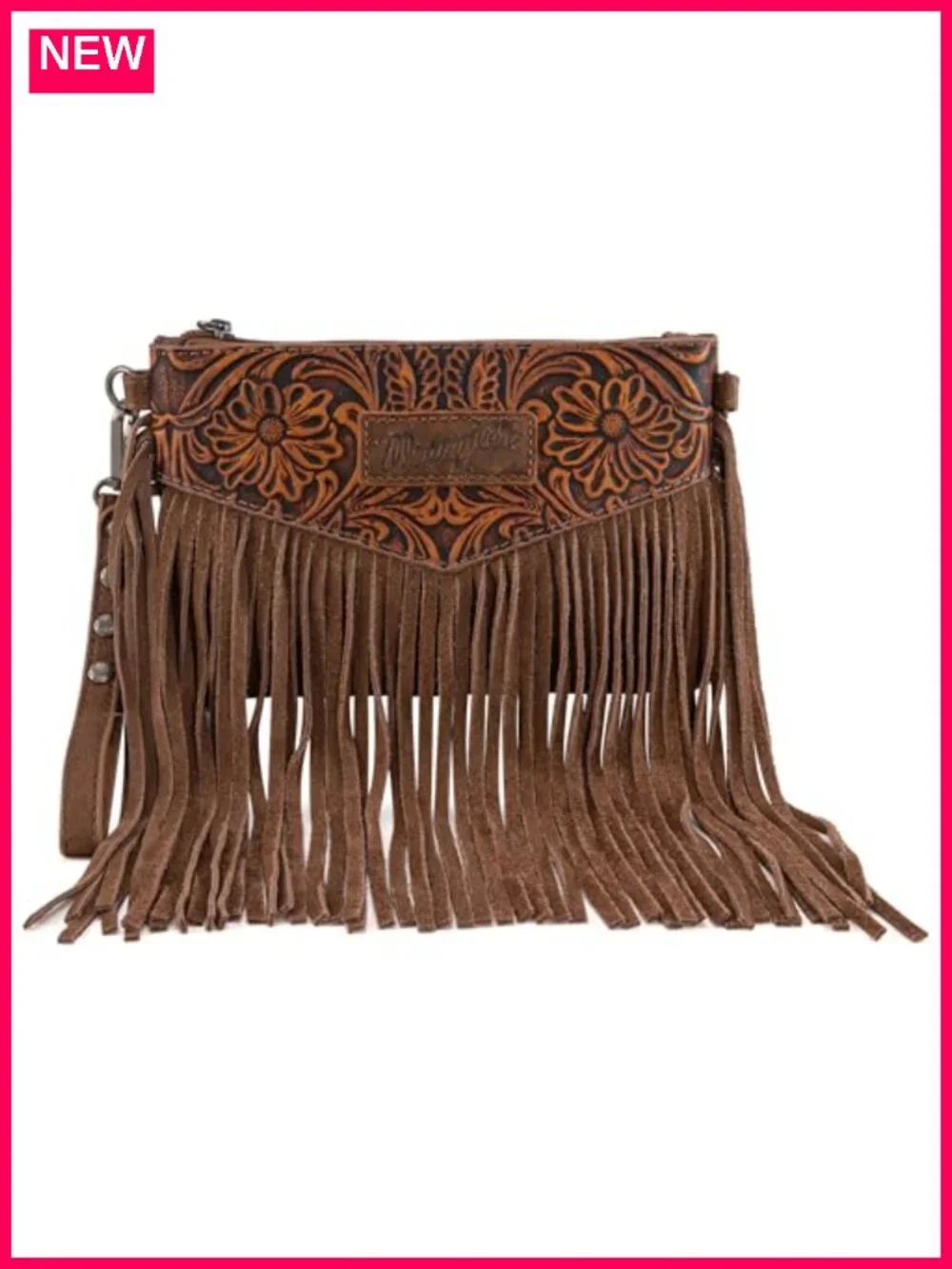 Faux Leather Crossbody Wristlet Fringe Bag with Adjustable Strap